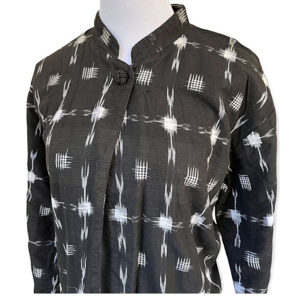 Sam Hilo Collection cotton lagenlook mandarin collar open long line blazer - Picture 4 of 8